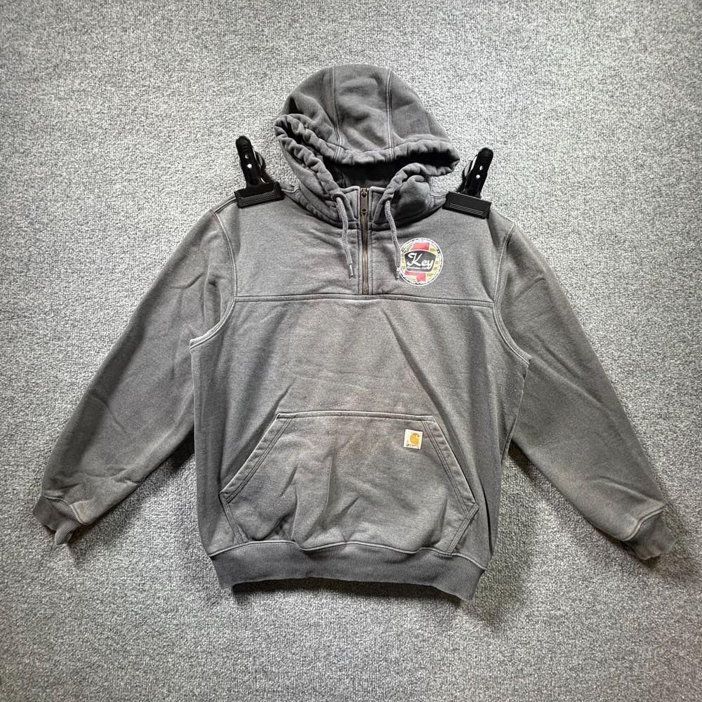 Carhartt Rain Defender Hoodie Mens L Gray Graphic Loose Fit 1/4 Zip Heavyweight